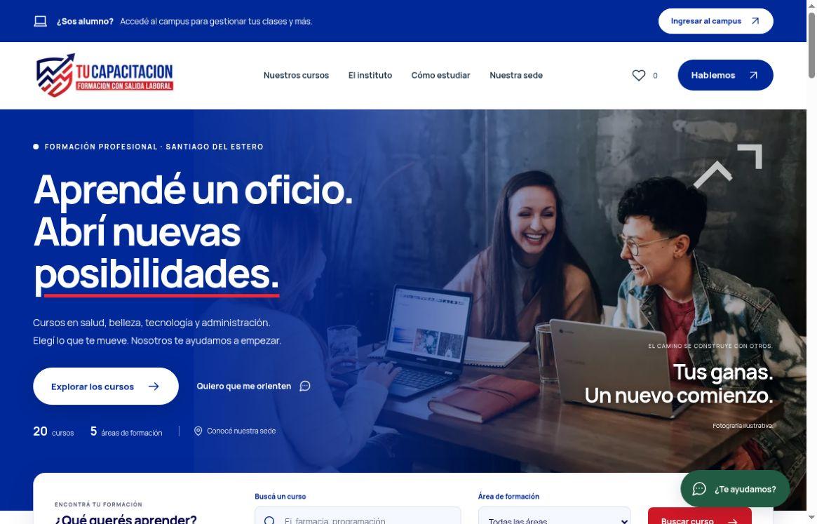 Página de cursos de Tu Capacitación, desarrollada por Pulso