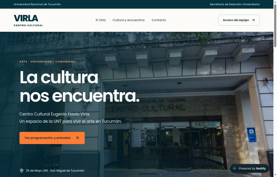 Web institucional del Centro Cultural Virla, desarrollada por Pulso
